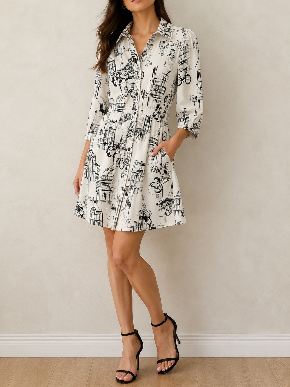 Karl Lagerfeld Paris Toile Sketch Shirt Dress – Size 8